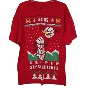 Hanes Comfort Soft 2016 Christmas T-Shirt Men Size XL Red Basketball Snowman